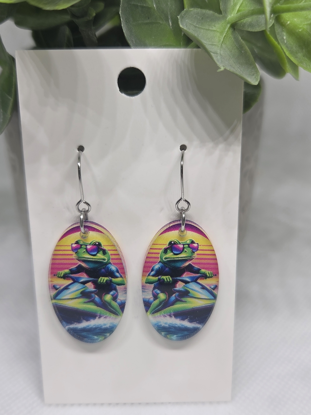 Colorful Frog Jet Ski Drop Earrings